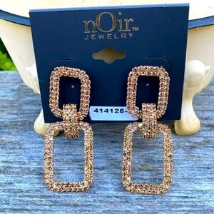 Noir Jewelry Brown Rhinestone Rectangle Dangle Post Earrings. NWOT!